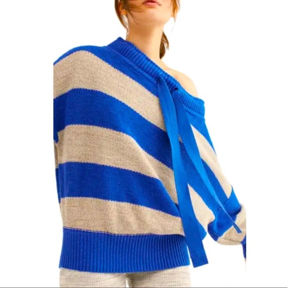 Free People Cassidy Off-the-Shoulder Pullover Top Stripe - Picture 6 of 6